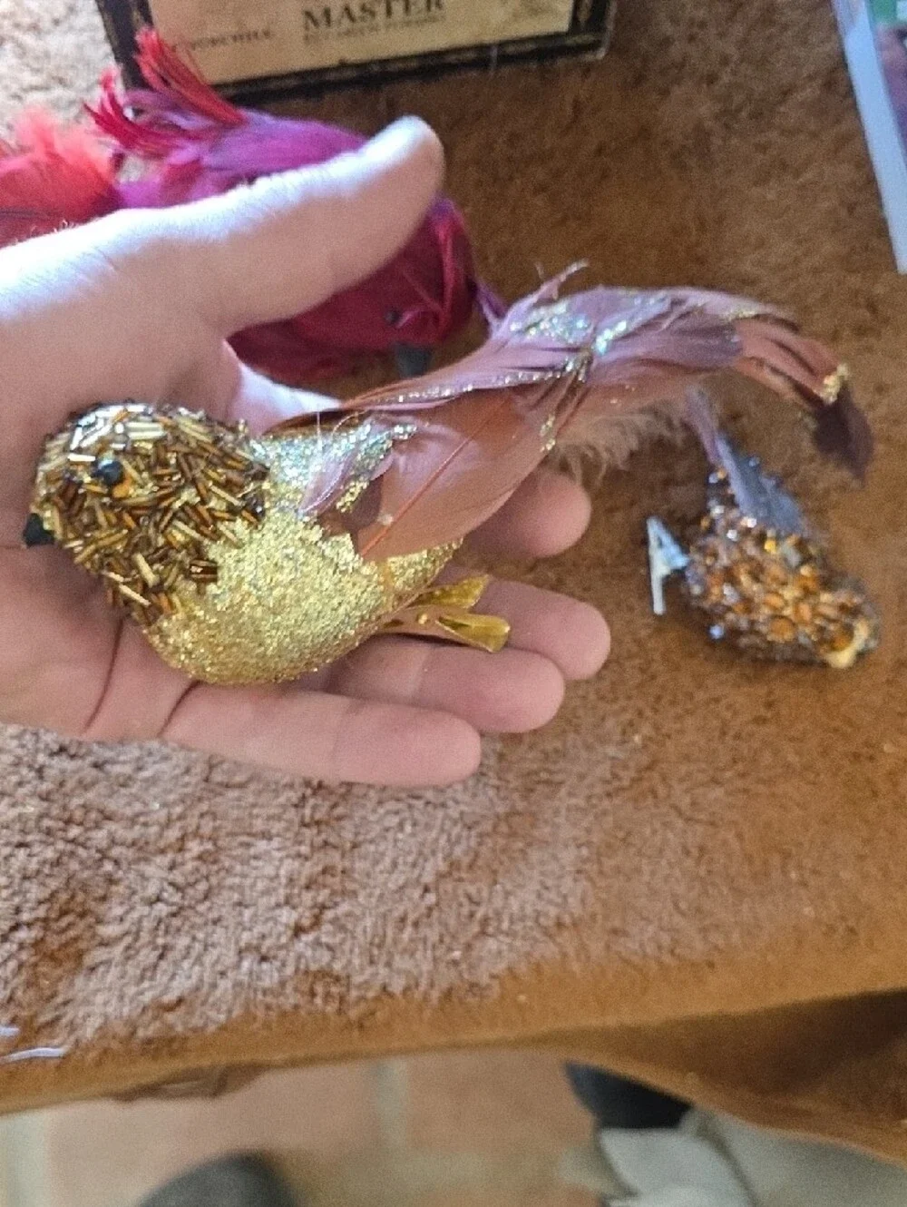 Decorative Feather Bird Clips - Blue, Red, White